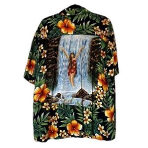 Kennington Ltd. Vintage 90s Hawaiian Waterfall Girl Tropical Shirt Rayon Sz L